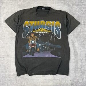 Sturgis Shirt Mens Large Black Bike Rally Vtg 1995 Double Sided Thin Lightning